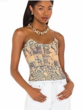 Miaou Leia Corset top in Newspaper print